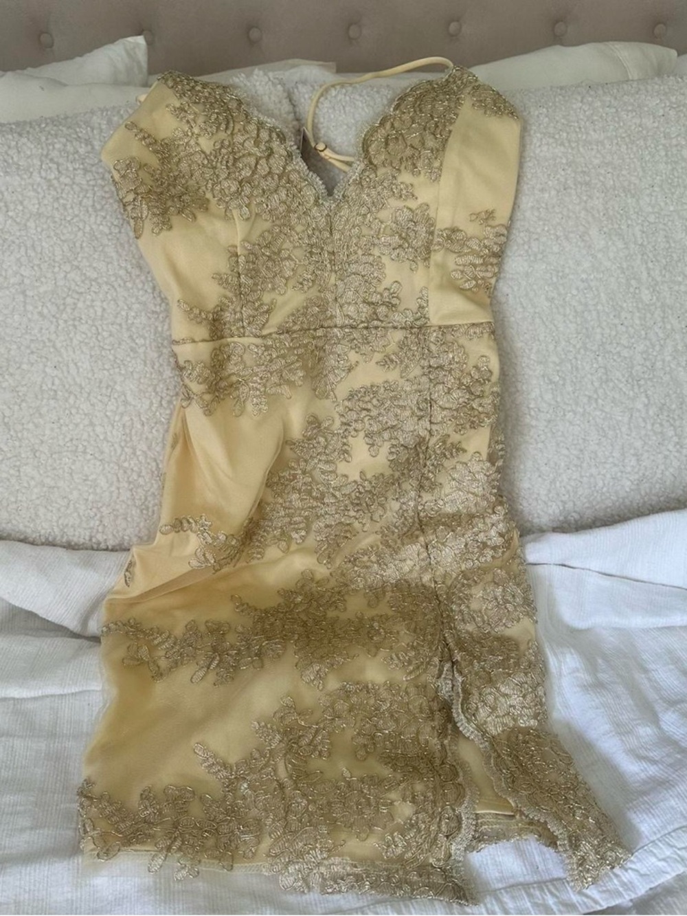 Windsor Champagne Gold Lace Mini Dress